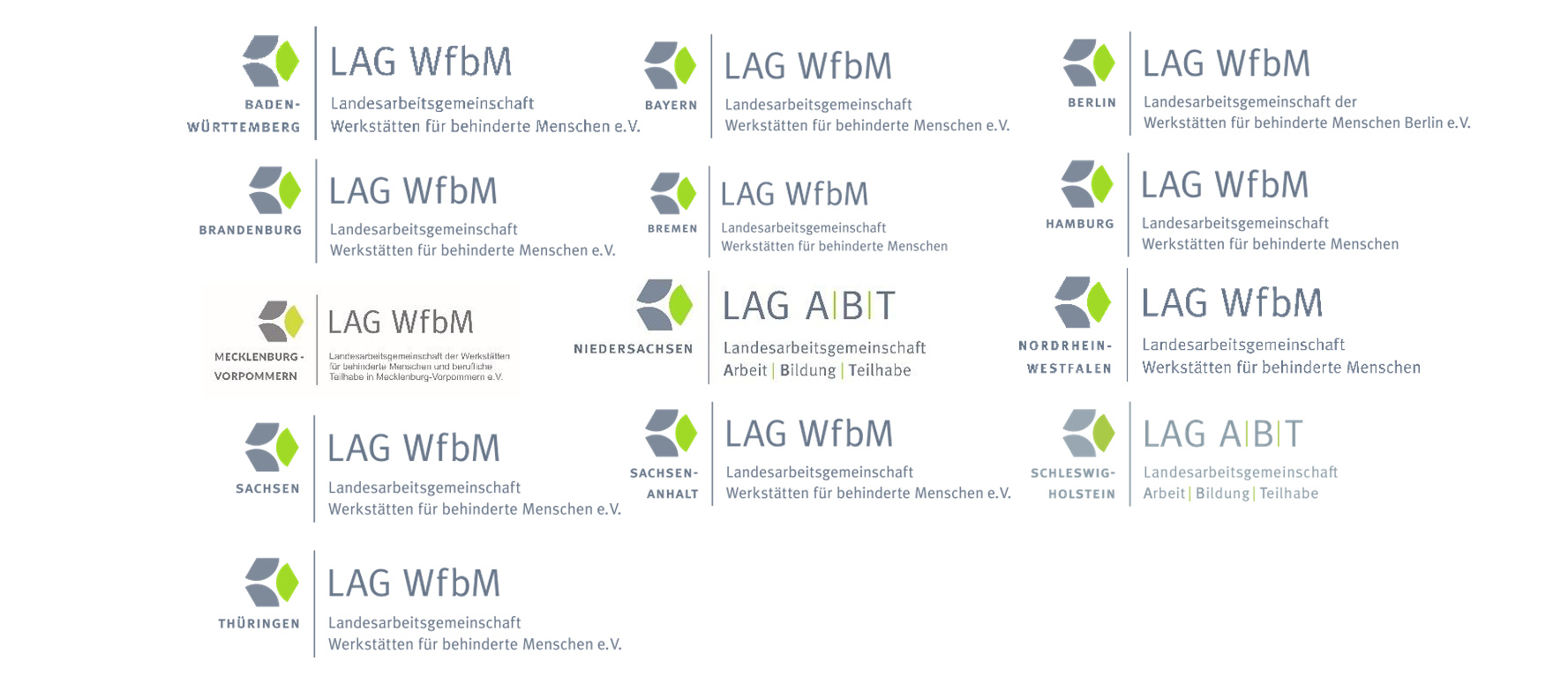 Logos von 13 unterzeichneten LAGn 
&copy; BAG WfbM